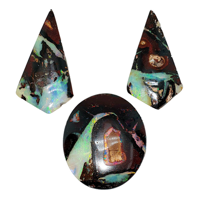 53466 -    3 Unusal Boulder Opals Matching Drop Earrings plus Large Oval Pendant