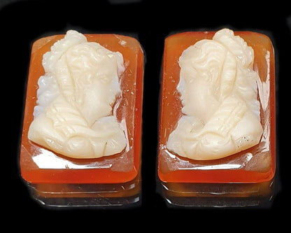 52264 - Stone Cameo Set of One Rectangle Pair and One Oval with Lady's Motif