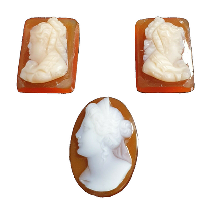 52264 - Stone Cameo Set of One Rectangle Pair and One Oval with Lady's Motif