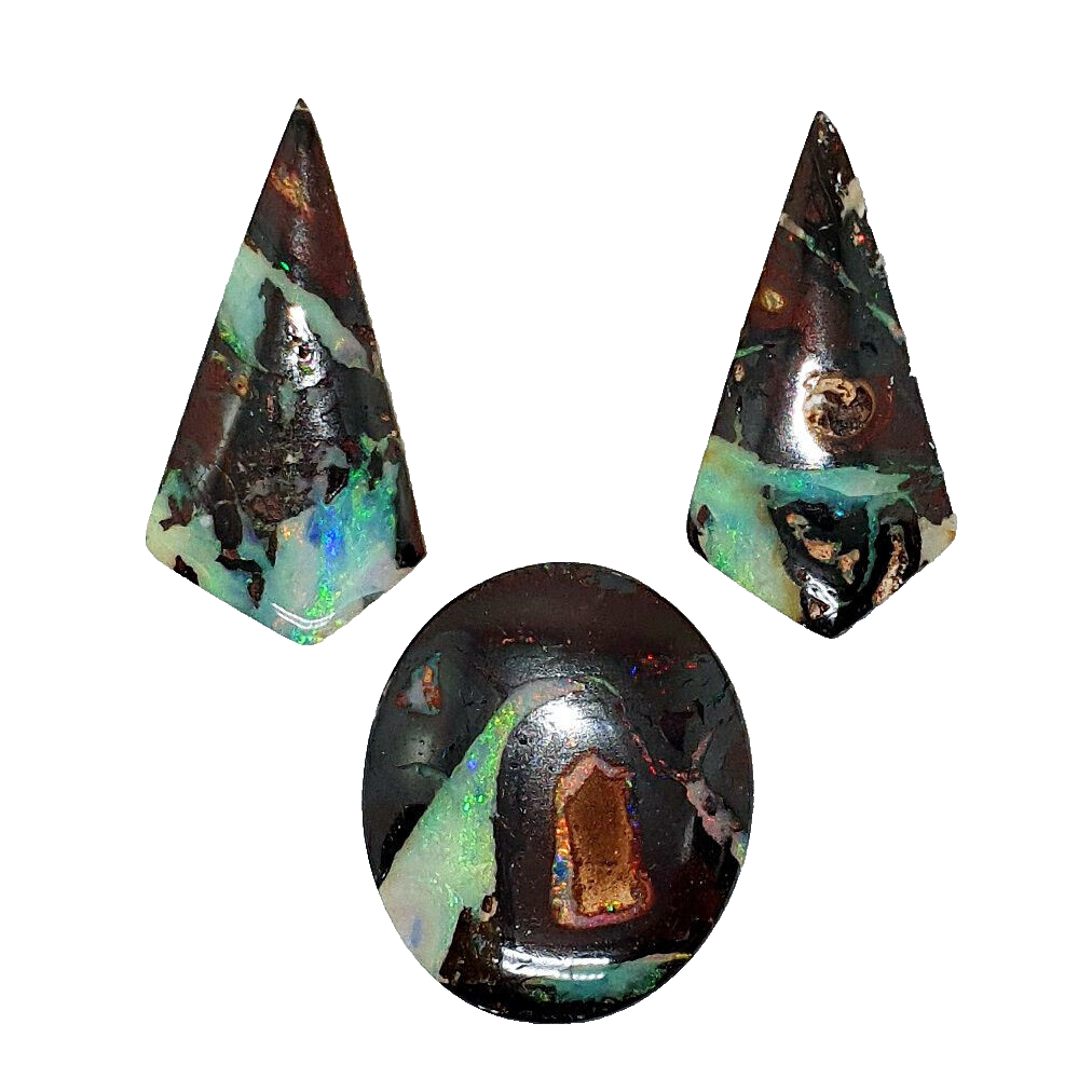 53466 -    3 Unusal Boulder Opals Matching Drop Earrings plus Large Oval Pendant