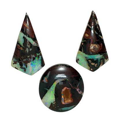 53466 -    3 Unusal Boulder Opals Matching Drop Earrings plus Large Oval Pendant