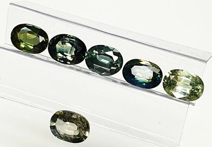 52210 - 6 Australian Oval Sapphires 1 ct Each, Teal, Green, Yellow, Parti Colour