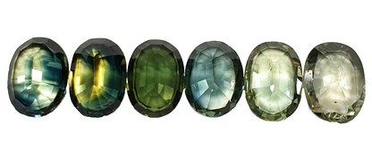52210 - 6 Australian Oval Sapphires 1 ct Each, Teal, Green, Yellow, Parti Colour