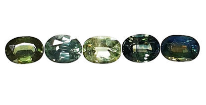 52210 - 6 Australian Oval Sapphires 1 ct Each, Teal, Green, Yellow, Parti Colour