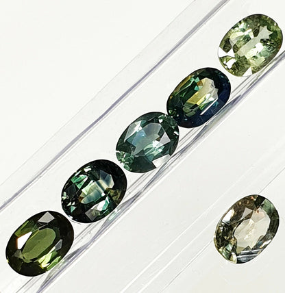 52210 - 6 Australian Oval Sapphires 1 ct Each, Teal, Green, Yellow, Parti Colour
