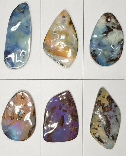 52221 - 3 Lots Polished Large Boulder Opal Faces Free Shape Drilled Hole Pendant