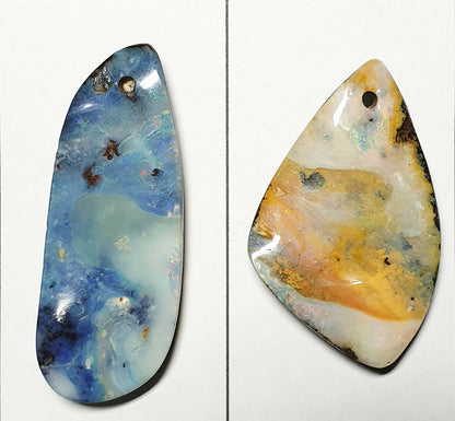 52221 - 3 Lots Polished Large Boulder Opal Faces Free Shape Drilled Hole Pendant