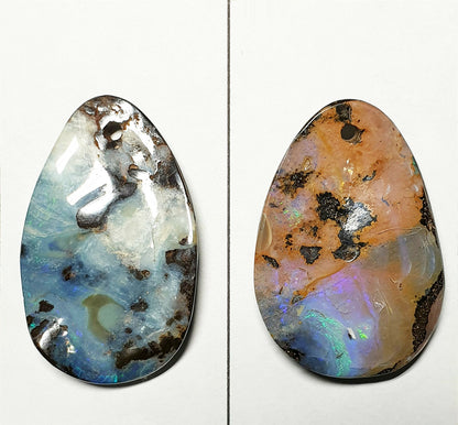 52221 - 3 Lots Polished Large Boulder Opal Faces Free Shape Drilled Hole Pendant
