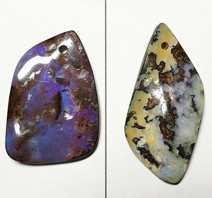 52221 - 3 Lots Polished Large Boulder Opal Faces Free Shape Drilled Hole Pendant