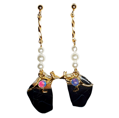 52246 - 3 Silver Drop Earrings with Opal Triplet, Pearls and Natural Black Opal