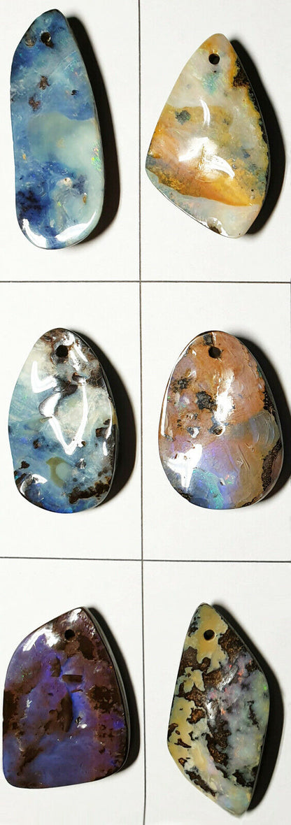 52221 - 3 Lots Polished Large Boulder Opal Faces Free Shape Drilled Hole Pendant