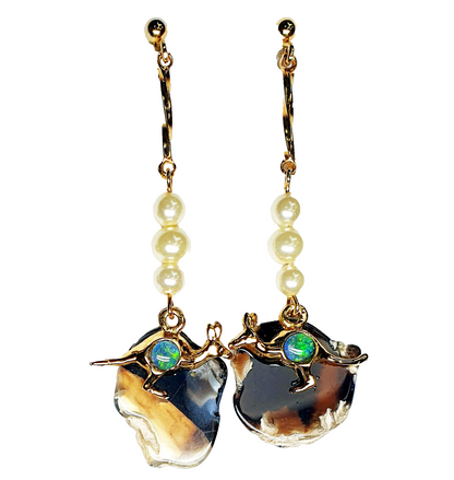 52246 - 3 Silver Drop Earrings with Opal Triplet, Pearls and Natural Black Opal