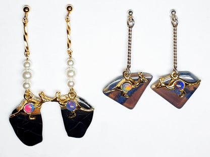 52246 - 3 Silver Drop Earrings with Opal Triplet, Pearls and Natural Black Opal