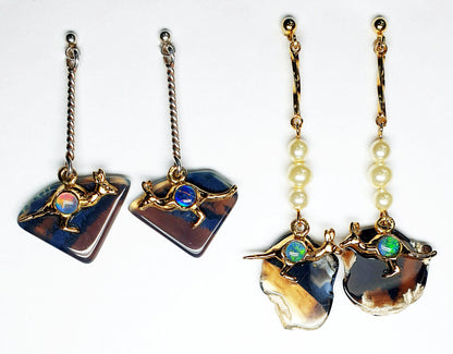 52246 - 3 Silver Drop Earrings with Opal Triplet, Pearls and Natural Black Opal