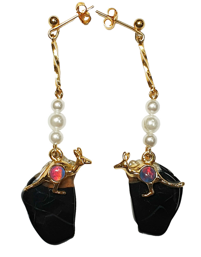 52246 - 3 Silver Drop Earrings with Opal Triplet, Pearls and Natural Black Opal