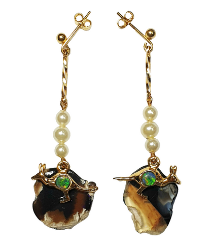 52246 - 3 Silver Drop Earrings with Opal Triplet, Pearls and Natural Black Opal