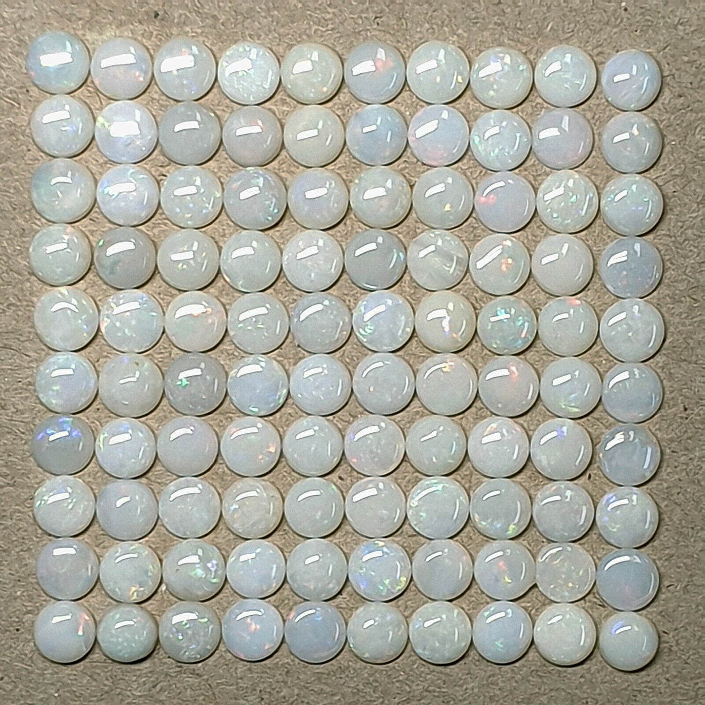 52161 -  100 pieces 5mm Round Cut Natural Australian Solid White Opal, 31 carats