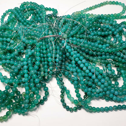 53393 -  20 Strands 7.5 - 8.5 mm Dyed Green Agate Beads Temporarily Strung 40 cm