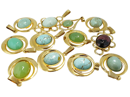 52047 - 12 Piece lot of G/P Pendants Australian Turquoise Chrysoprase Rhodonite