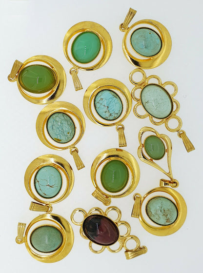 52047 - 12 Piece lot of G/P Pendants Australian Turquoise Chrysoprase Rhodonite