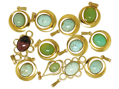 52047 - 12 Piece lot of G/P Pendants Australian Turquoise Chrysoprase Rhodonite