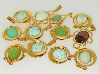 52047 - 12 Piece lot of G/P Pendants Australian Turquoise Chrysoprase Rhodonite