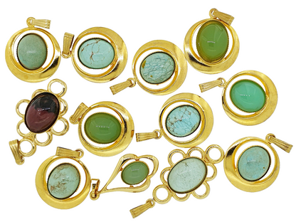 52047 - 12 Piece lot of G/P Pendants Australian Turquoise Chrysoprase Rhodonite