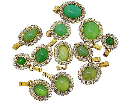 52049 - 10 Gold Plated Pendants Natural Australian Chrysoprase and Rhinestones