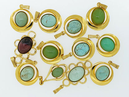 52047 - 12 Piece lot of G/P Pendants Australian Turquoise Chrysoprase Rhodonite