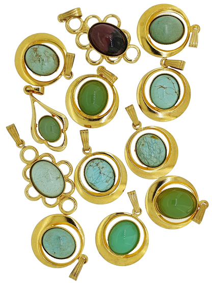52047 - 12 Piece lot of G/P Pendants Australian Turquoise Chrysoprase Rhodonite