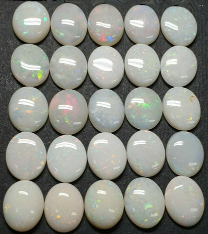 52205 - 25 Piece Lots of Natural Australian 10x8 Oval Cabochon Solid White Opal