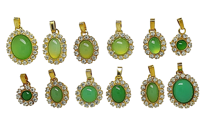 52049 - 10 Gold Plated Pendants Natural Australian Chrysoprase and Rhinestones