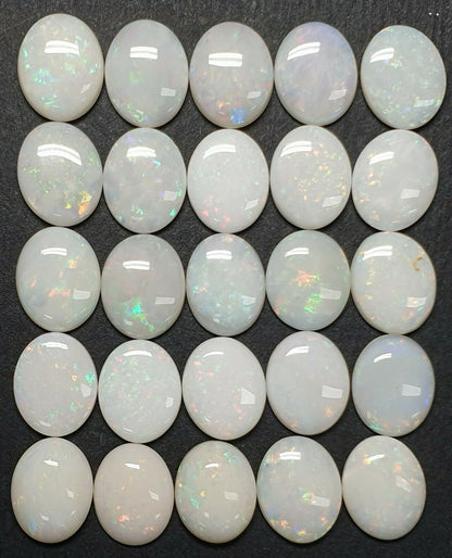 52205 - 25 Piece Lots of Natural Australian 10x8 Oval Cabochon Solid White Opal