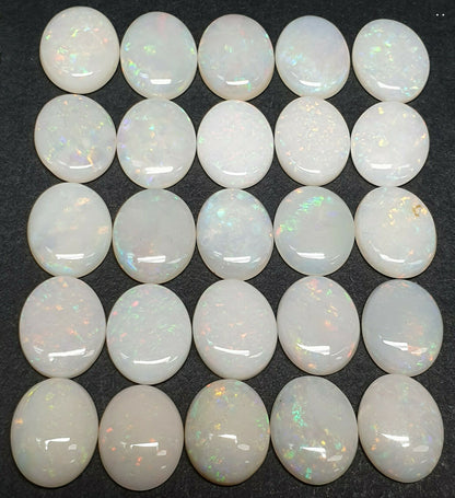 52205 - 25 Piece Lots of Natural Australian 10x8 Oval Cabochon Solid White Opal