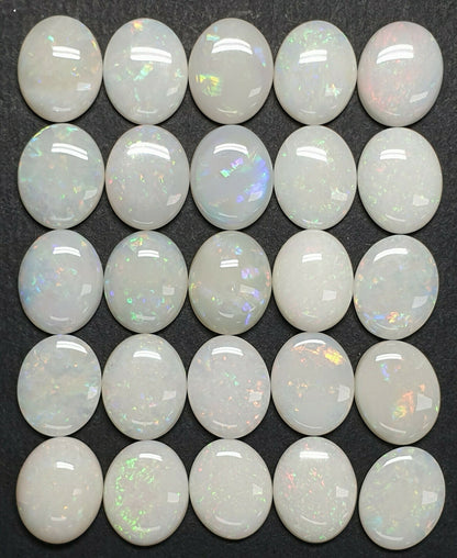 52205 - 25 Piece Lots of Natural Australian 10x8 Oval Cabochon Solid White Opal