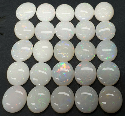 52205 - 25 Piece Lots of Natural Australian 10x8 Oval Cabochon Solid White Opal
