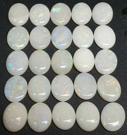 52205 - 25 Piece Lots of Natural Australian 10x8 Oval Cabochon Solid White Opal