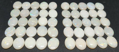 52205 - 25 Piece Lots of Natural Australian 10x8 Oval Cabochon Solid White Opal