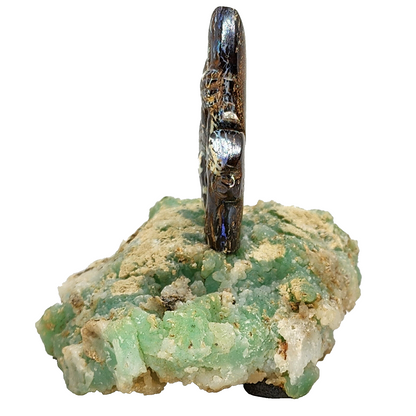 03896.0 - Australian Boulder Opal Carving of Koala mounted on Rough Chrysoprase