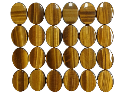 11594 - 6 Tiger's Eye 40x30 mm Oval Cut Slight Cabochon and Flat Polished Back