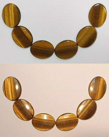 11594 - 6 Tiger's Eye 40x30 mm Oval Cut Slight Cabochon and Flat Polished Back