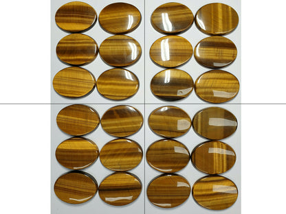 11594 - 6 Tiger's Eye 40x30 mm Oval Cut Slight Cabochon and Flat Polished Back