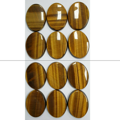 11594 - 6 Tiger's Eye 40x30 mm Oval Cut Slight Cabochon and Flat Polished Back
