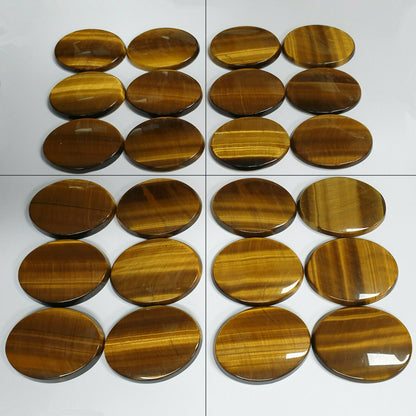 11594 - 6 Tiger's Eye 40x30 mm Oval Cut Slight Cabochon and Flat Polished Back
