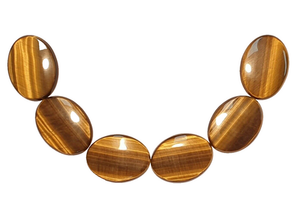11594 - 6 Tiger's Eye 40x30 mm Oval Cut Slight Cabochon and Flat Polished Back