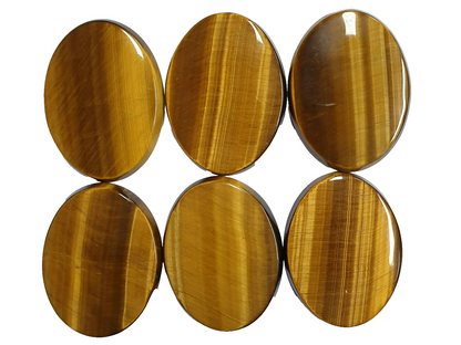 11594 - 6 Tiger's Eye 40x30 mm Oval Cut Slight Cabochon and Flat Polished Back