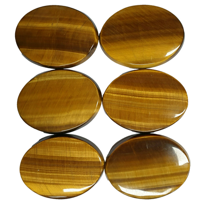 11594 - 6 Tiger's Eye 40x30 mm Oval Cut Slight Cabochon and Flat Polished Back