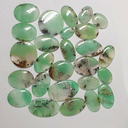 53534.0 - 26 Pcs Mixed Round and Oval Cut Green Cabochon Australian Chrysoprase