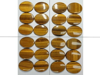 11594 - 6 Tiger's Eye 40x30 mm Oval Cut Slight Cabochon and Flat Polished Back