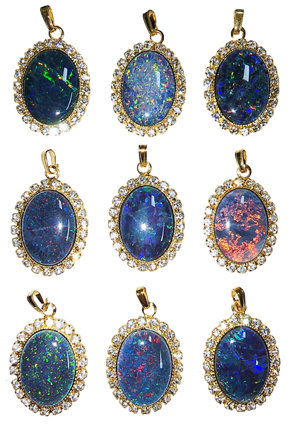 01945.0 - Lot of 5 Gold Plated Pendants 18 x 13 mm Opal Triplets and Rhinestones